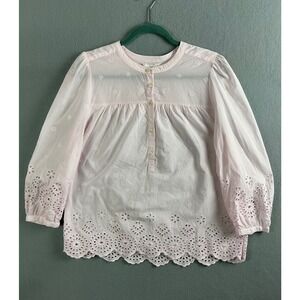 Lucky Brand Top Women's Medium Eyelet Blouse‎ 3/4 Sleeve Button Down Pink Top